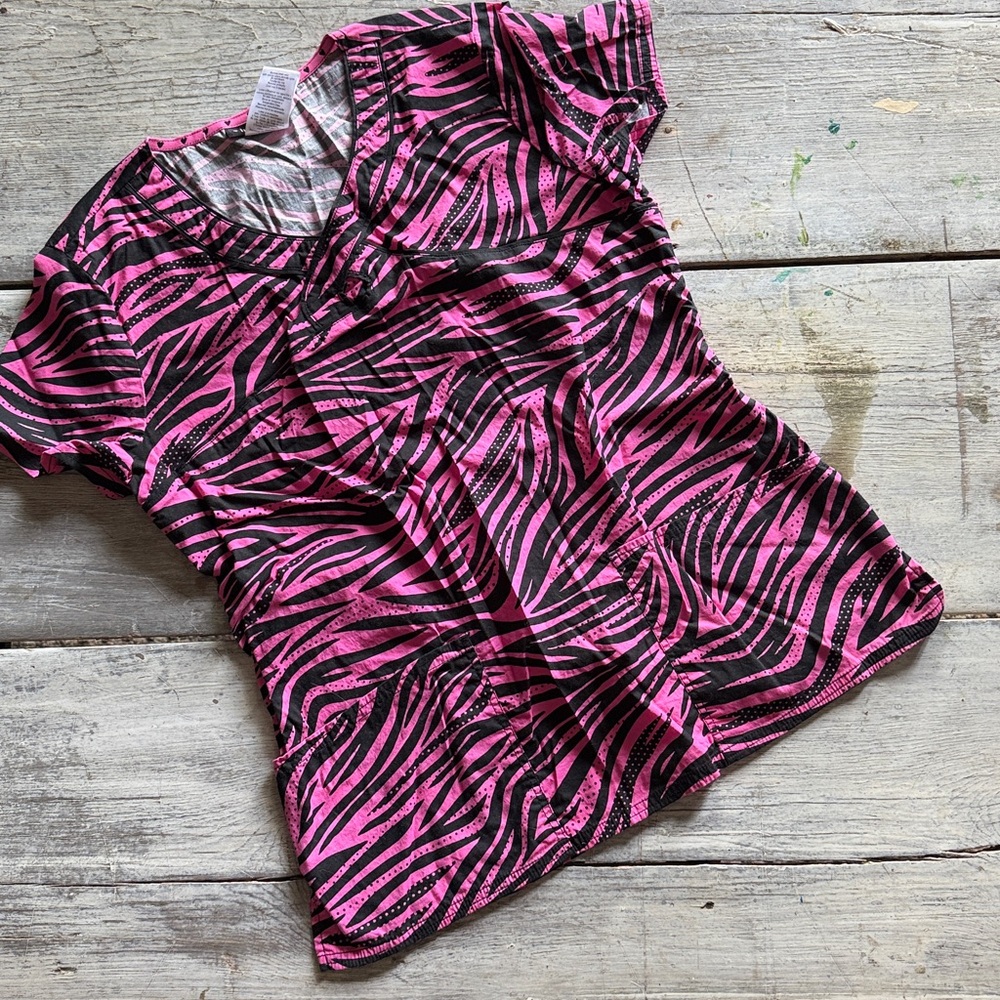 Heart and soul Scrub top Pink and Black Zebra Print Top